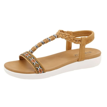 

YanHoo Clearance Sandals for Women Dressy Summer Bohemian T-Strap Flip Flop Thong Sandals Womens Cute Comfortable Sandals Ladies Elegant Flat Shoes