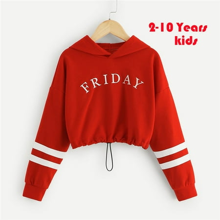 

LILIy Letter Print Sweatshirts Kids Clothes Girls Teen Tops Hooded Pullover Stripe Girls Tops Red 130