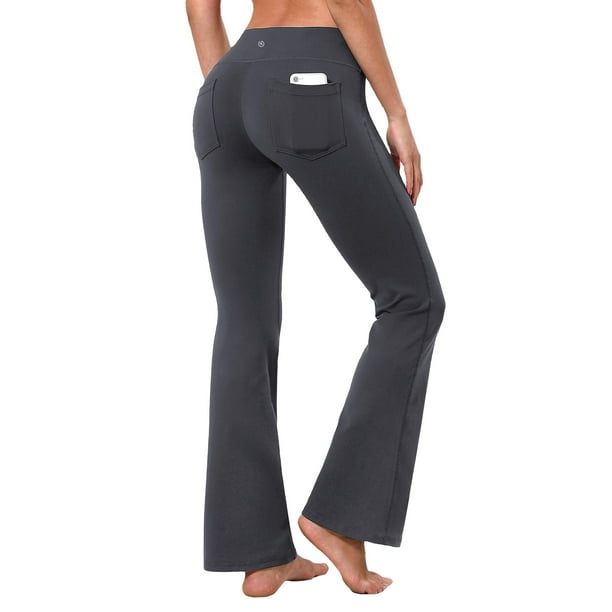 BUBBLELIME 29313335 4 Styles Womens Bootcut Yoga Pants Tummy control - Back  Pockets_Shadowcharcoal XL_31 Inseam