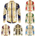 thumbnail image 7 of Mens Printed Long Sleeve Muscle Fitness Collar Button Down Shirt Party Dress Up, 7 of 7