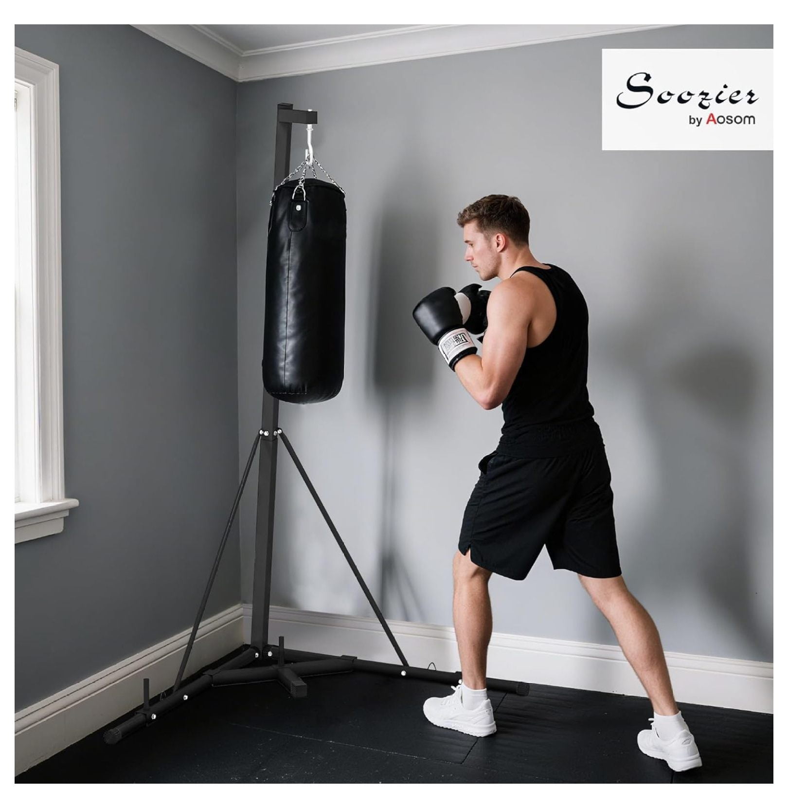 Foldable Punch Bag Stand, Height Adjustable Heavy Bag Stand with Weighted Base, Free Standing for Home Gym, Stand Only