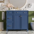 thumbnail image 2 of 36" Bathroom Vanity with Ceramic Sink, Standard and Double-Layer Drawers, Soft Close Doors, Adjustable Shelves, Modern Storage Cabinet for Small and Medium Bathrooms, Mattress Not Included, Blue, 2 of 9