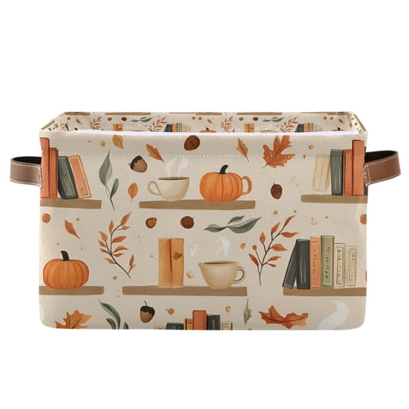 Yayeee Canvas Storage Basket with Handles for Shelves Fabric Bins Closet Organizer, Fall Book Shelf