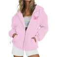 thumbnail image 4 of ZSQDM Women's Hoodies Sweatshirts Black Zip Up Hoodie Women Breast Cancer Awareness Hoodies for Women Ribbon Graphic Full Zip Up Sweatshirt Oversized Fleece Jackets Clothes Polyester (Xl), 4 of 7