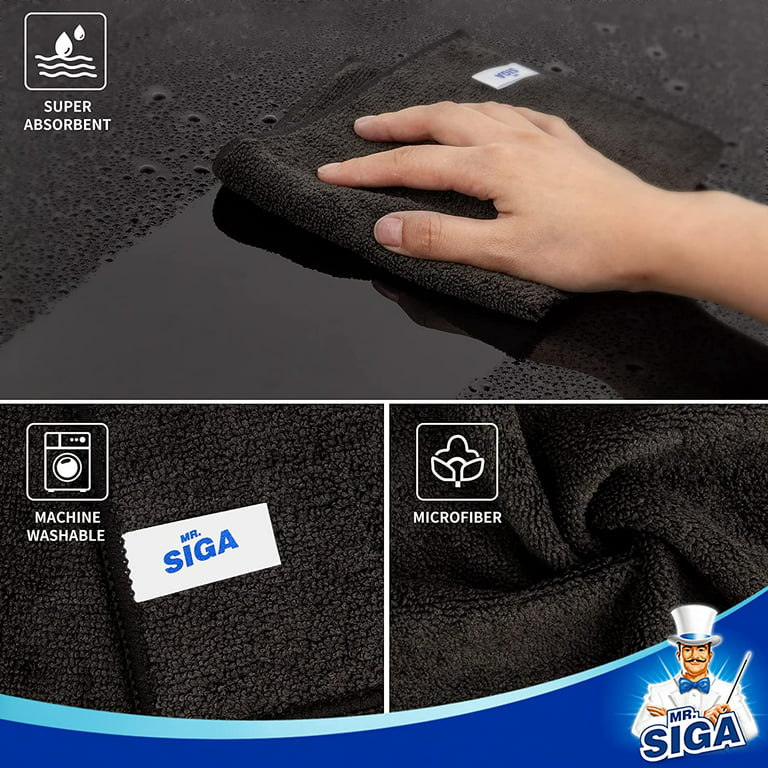 MR.Siga Microfiber Cleaning Cloth, All-Purpose Household Microfiber Clean  Towels, Black, 12 count per pack 