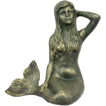 6.75"L Nautical Siren Expecting Mermaid Cast Iron Rustic Patina Finish Statue