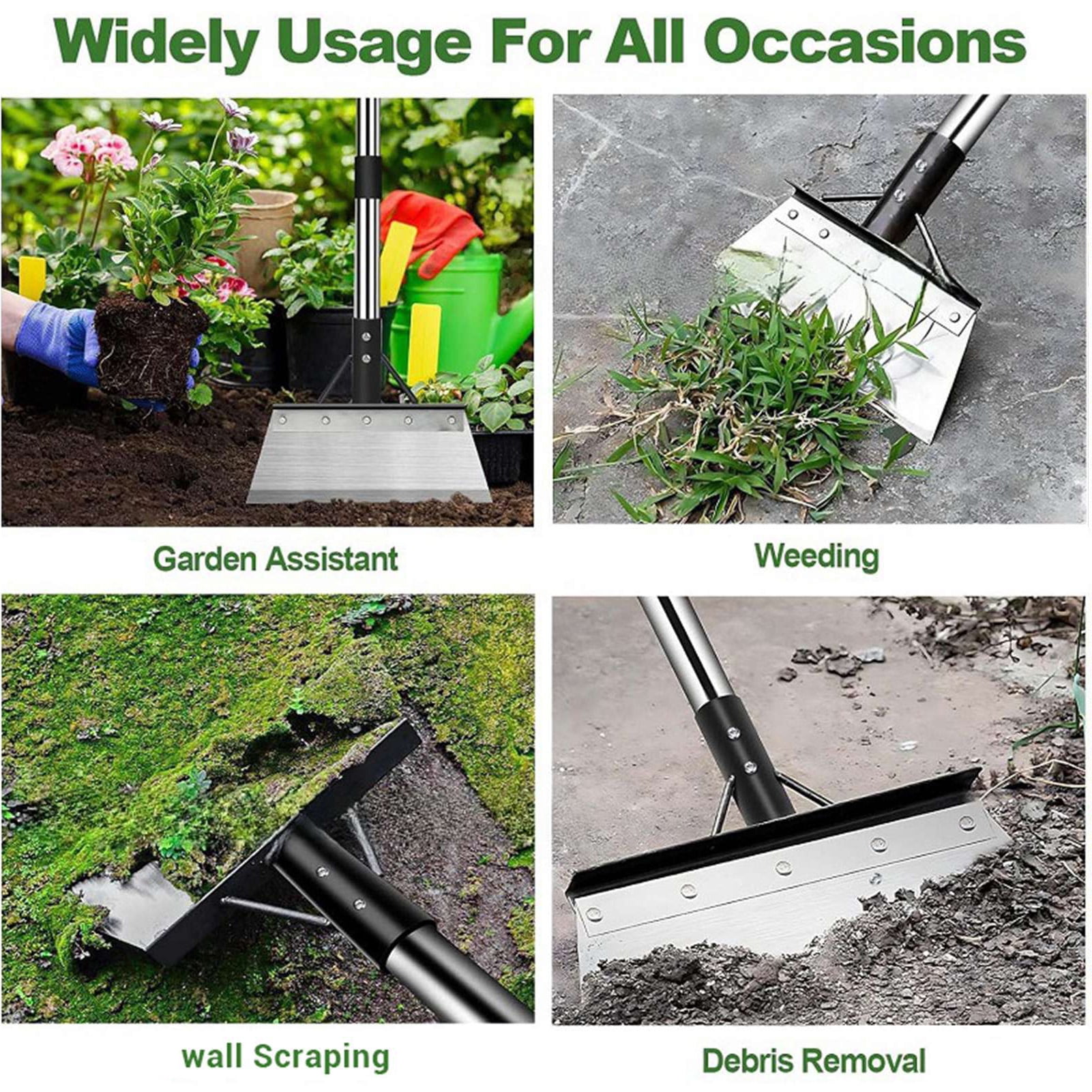 NFTIGB Multifunctional Garden Cleaning Flat Shovel Heavy Duty Steel Tool with Adjustable Handle for Weeding & Ice Removal (9.1x3.9x63.0 in / 23x10x160 cm)