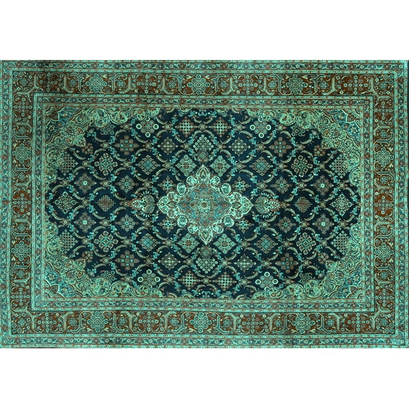 Ahgly Company Indoor Rectangle Medallion Turquoise Blue Traditional Area Rugs, 4' x 6'