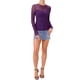thumbnail image 2 of INSPIRAR CHIC Blusa de Mujer de Manga Larga de Malla Transparente Cuello Redondo Doble Capa para Fiesta Club Tops Transparentes M Morado Oscuro, 2 of 6