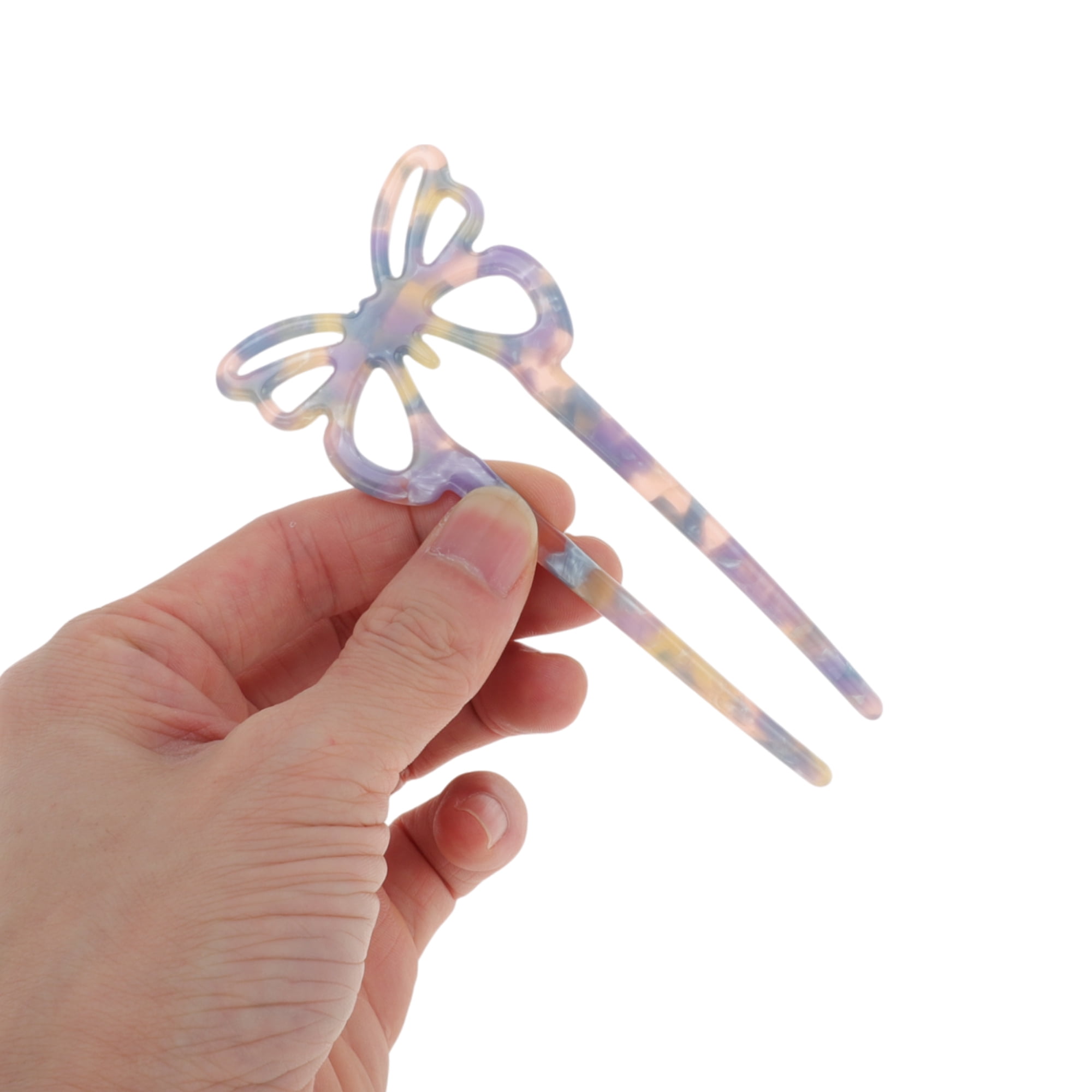 Unique Bargains Butterfly Hair Stick Fork Pins for Women 1 Pc Purple, Pink