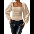 thumbnail image 2 of Blusa Corta de Larga con Cuello Cuadrado y Mangas Abullonadas para Mujer Albaricoque M, 2 of 10