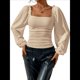 thumbnail image 2 of Blusa Corta de Larga con Cuello Cuadrado y Mangas Abullonadas para Mujer Albaricoque L, 2 of 10