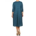 thumbnail image 4 of Women's Casual Loose Fit 3/4 Sleeve Jersey Knit A-Line Solid Midi Dress, 4 of 4