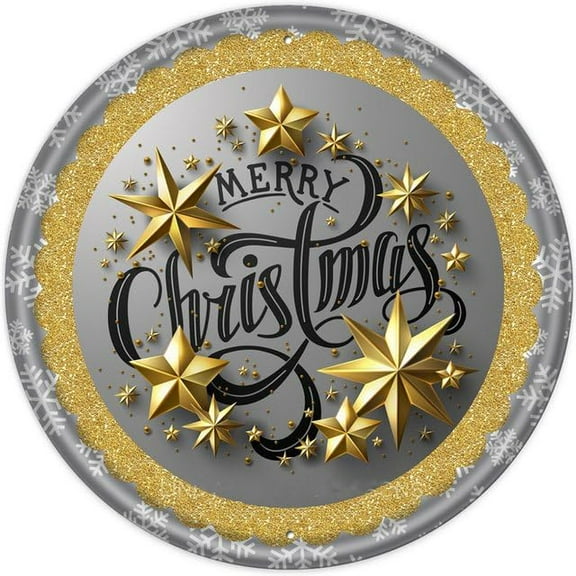 Round Metal Tin Sign Wall Decor Wall Plaque Merry Christmas Christmas Wreath Center Tin Sign Home Bar Wall Decor for Man Cave Home Decor Coffee Shop Kitchen 8"x8"