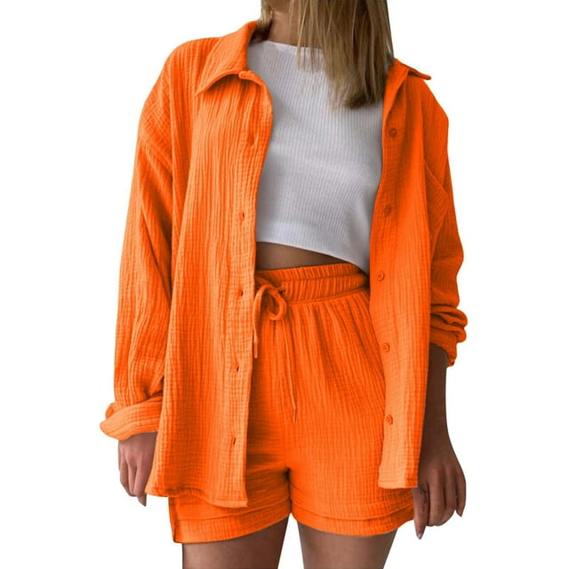 UANWENN Chemise à Manches Longues Unie pour Femmes Printemps Taille Haute Shorts à Cordon Grande Mode Décontractée Ensemble de Maillot de Bain Tech pour Femmes Robe de Couverture de Maillot de Bain Aguichant