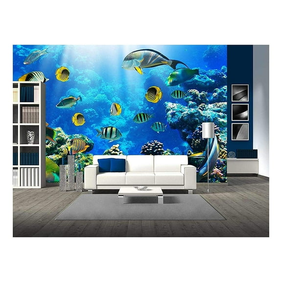 wall26 - Photo of a Tropical Fish on a Coral Reef - Removable Wall Mural | Self-Adhesive Large Wallpaper - 66x96 inches
