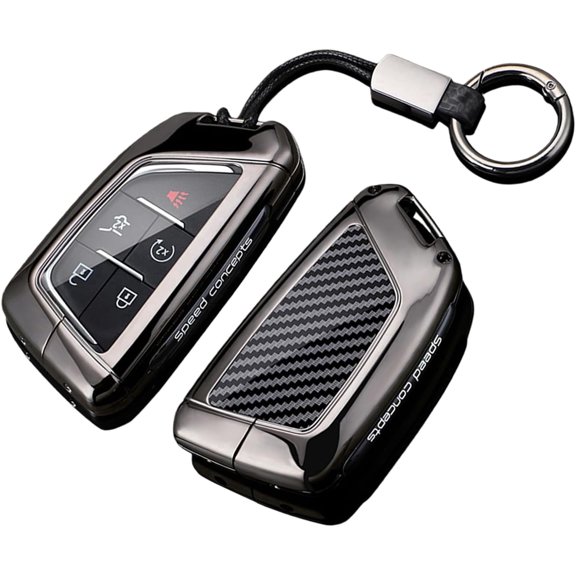 Key Fob Cover Compatible with Cadillac Lyriq Optiq Vistiq Escalade CT4 CT5 CT6 CTS ATS XT4 2024-2026 Carbon Texture and Metal Car Key Holder Keychain Case Holder Protector