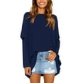 thumbnail image 6 of MPWEGNP Oversized T Shirts for Women Tunic Tops to Wear with Leggings Long Sleeve Fall Sweaters Dressy Tops Navy XL, 6 of 7