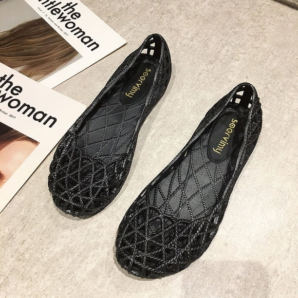 Zapatos de gelatina Baotou de moda de estilo coreano, Sandalias planas transpirables huecas de verano para mujer