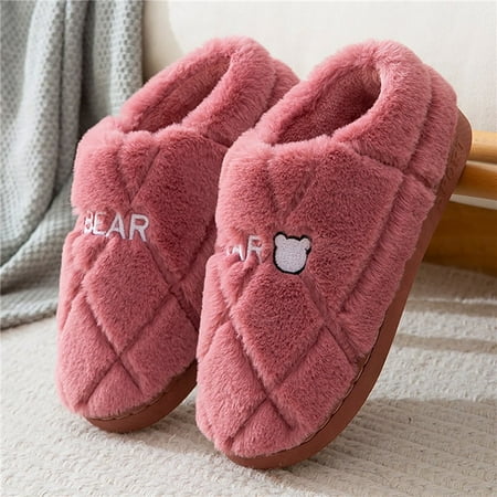

CoCopeanut Couples Home Slippers Women Men New Fashion Warm Winter Furry Soft Short Plush Slipper Non Slip Bedroom Slides Indoor Shoes