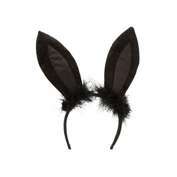 Suit Yourself Black Marabou Bunny Ears for Adults, One Size, Feature Silky Ears with Marabou Trim on a Black Headband