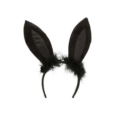 Suit Yourself Black Marabou Bunny Ears for Adults, One Size, Feature Silky Ears with Marabou Trim on a Black Headband