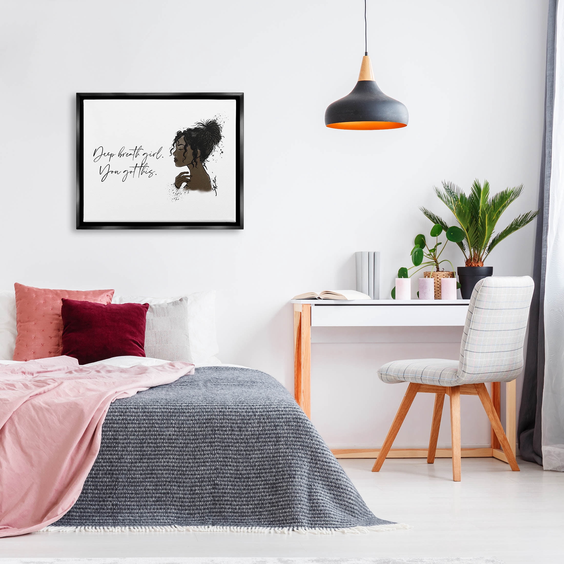 Stupell Industries You Got This Girl Portrait Graphic Art Jet Black Floating Framed Canvas Print Wall Art, Design by Alison Petrie