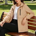 thumbnail image 7 of Tsivenald Women's Solid Color Hooded Long Sleeved Windproof Outdoor Sports Hiking Zipper Jacket With Pockets, Khaki S-3XL, 7 of 7