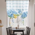 thumbnail image 4 of Light Blue Flowers Butterfly Tie Up Curtain 45 Inches Long, Hydrangeas Flowers Green Leaf Plaid Balloon Style Kitchen Window Curtain Over Sink, Small Window Rod Pocket Curtain 34"x45", 4 of 9