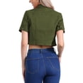 thumbnail image 3 of Chaqueta de mezclilla recortada de manga corta con cuello vuelto para mujer INSPIRE CHIC verde XL, 3 of 6
