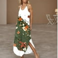 thumbnail image 3 of Bohemian Floral Printed Summer Dress for Women Casual Side Split Maxi Dress Crew Neck Outing Beach Dresses for Resort, 3 of 9