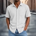 thumbnail image 2 of Men's Casual Linen Blend Short Sleeve Shirt, Button Down Shirt with Double Pockets, Collared Camp Shirt, Breathable Cotton Top for Beach Vacation Summer Daily | Zenithor,White XL, 2 of 8