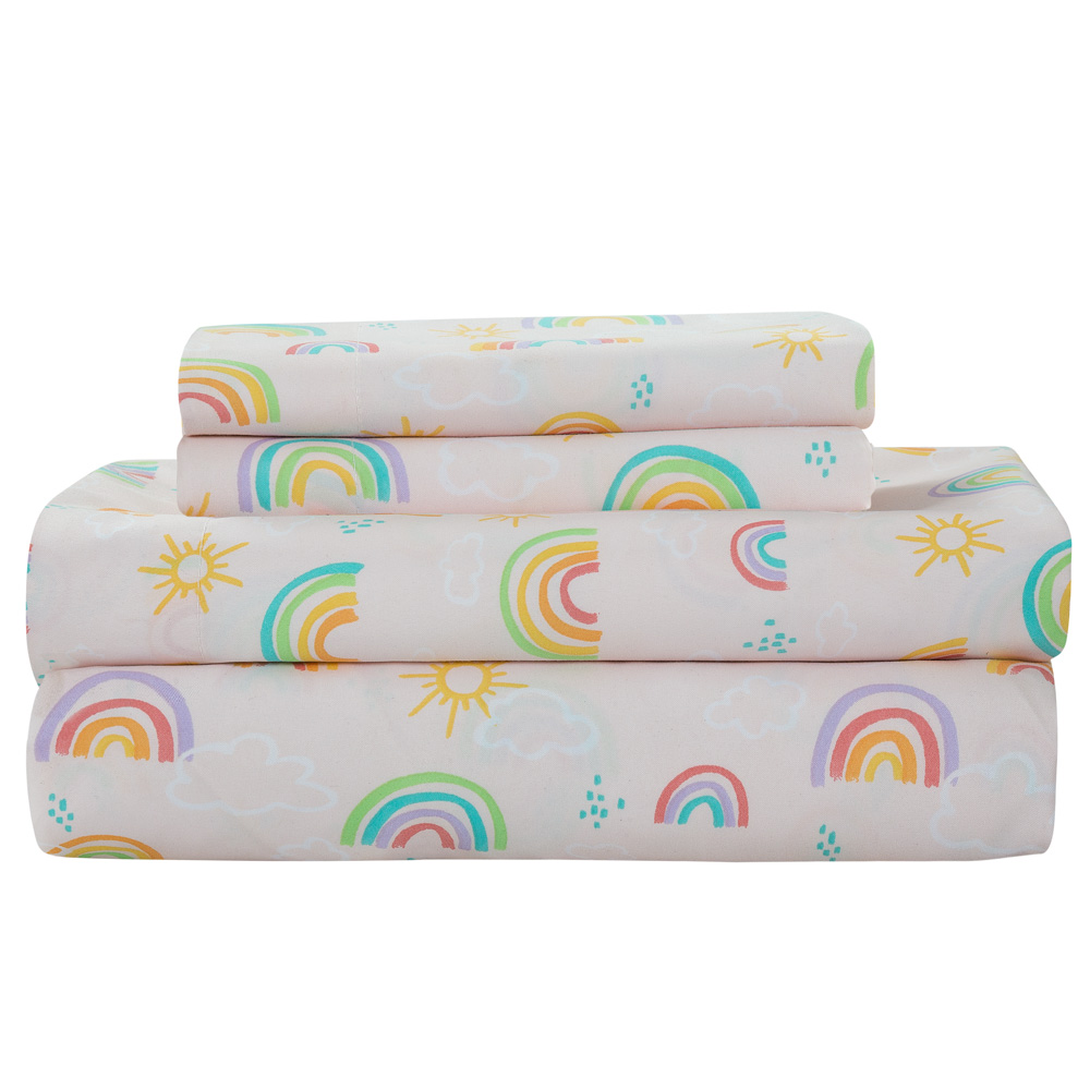Full 7-Piece Comforter Set, Kidz Mix Rainbow Clouds Super Soft Bed in a Bag with Reversible Comforter and Sheet Set