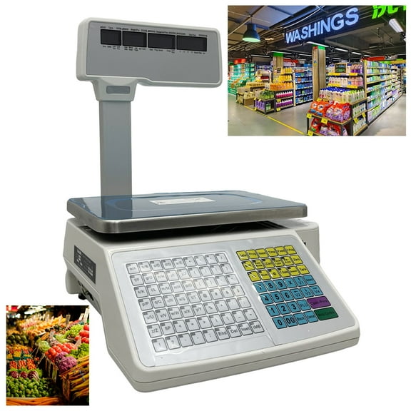 30KG Barcode Label Printing Electronic Scale Four-Window Upright English Panel Supermarket 110V