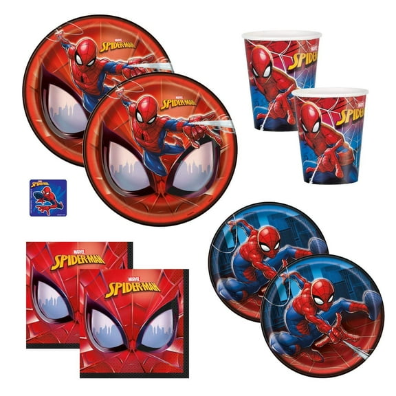 The Toy Express Spiderman Birthday Party Supplies Set - Includes Dinner Plates, Cake Plates, Napkins and Cups Standard - Serves 16