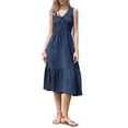 thumbnail image 2 of INSPIRE CHIC Sleeveless Dress for Women V Neck Smocked A Line Summer Casual Tiered Midi Dresses S Dark Blue, 2 of 6