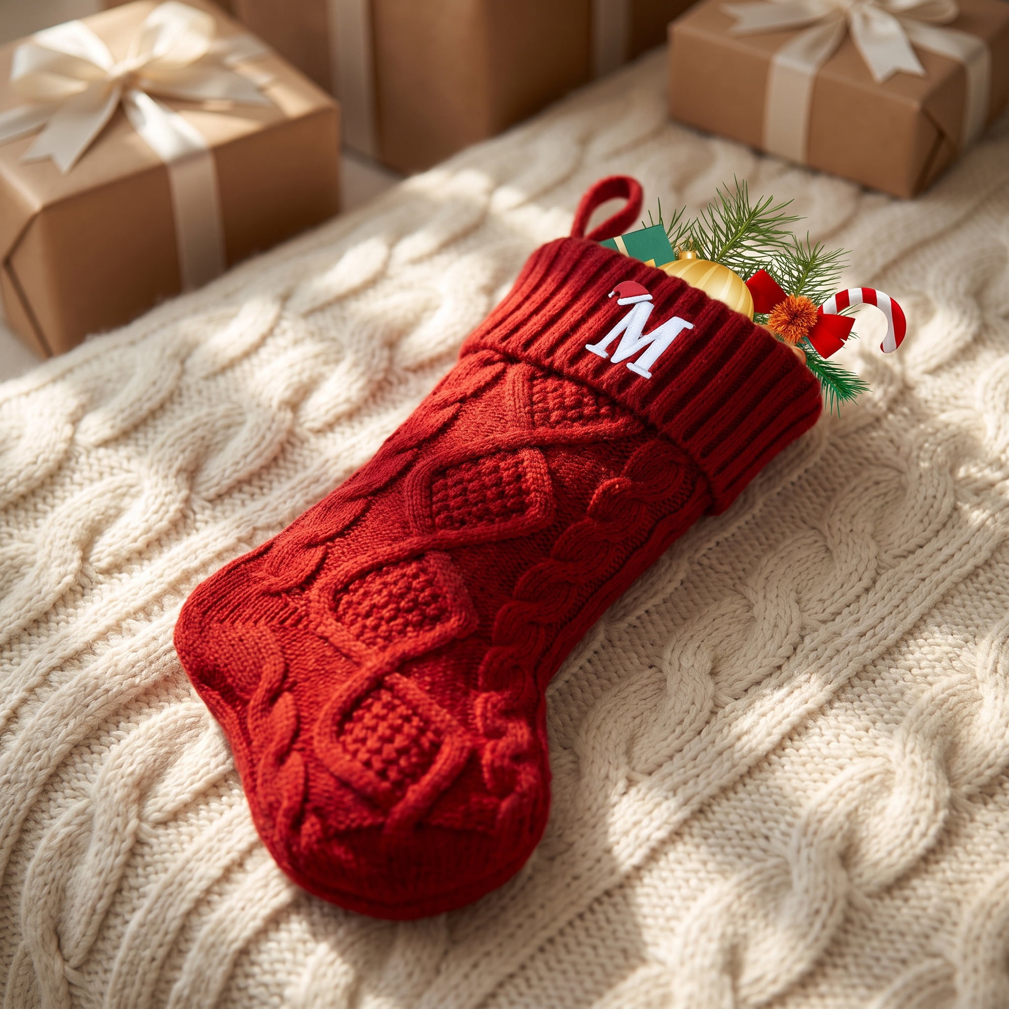 Unique Bargains Canine Bone Christmas Stocking Luxury Puppy Holiday Keepsake Sack Red Letter M 17"