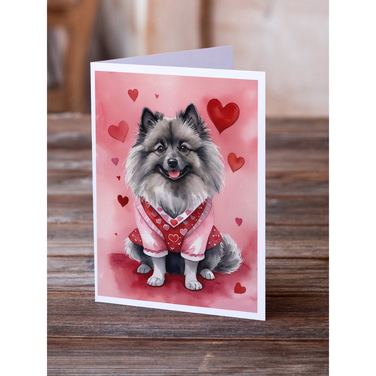 Keeshond My Valentine Greeting Cards Pack of 8 7 in x 5 in
