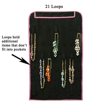 Wrapables® 28 Zippered Pockets Hanging Jewelry Organizer with 21 Holding Loops, Black