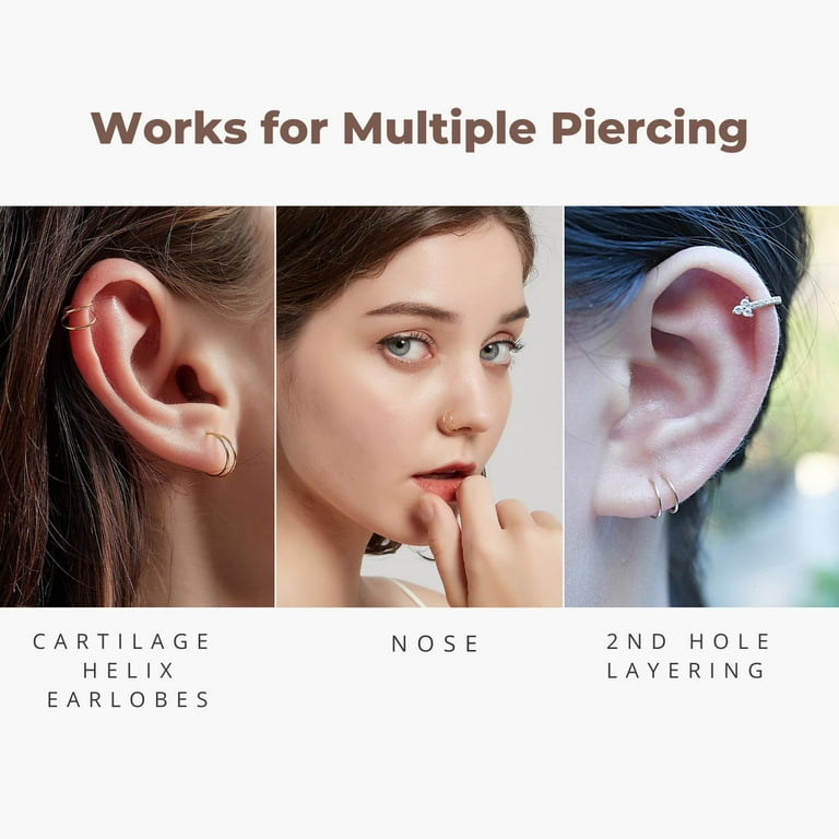 Helix Piercing 22 Gauge Cartilage Stud 3Pcs 14K Gold Sterling