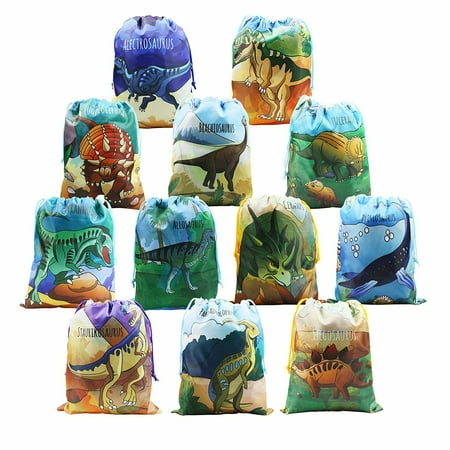 BeeGreen Dinosaur Party Supplies Favors Bags for Kids Boys and Girls Birthday 12 Pack Dino Drawstring Goody Gift Pouch (Dinosaur Party Bags)