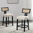 thumbnail image 2 of Dayalane Modern Farmhouse Rattan Bar Stools Set of 2, 26" Counter Height Barstools with Woven Back Linen Upholstered Seat,Wood Frame Kitchen Island Stools for Restaurant,Beige-Black, 2 of 8