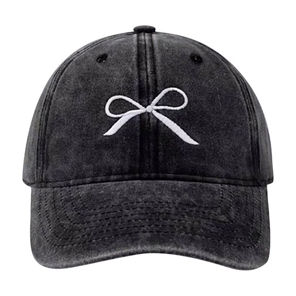 Xfvqtps Womens Baseball Cap Bow Embroidery Adjustable Soft Top Vintage Fashion Versatile Sunshade Summer Peaked Cap Black