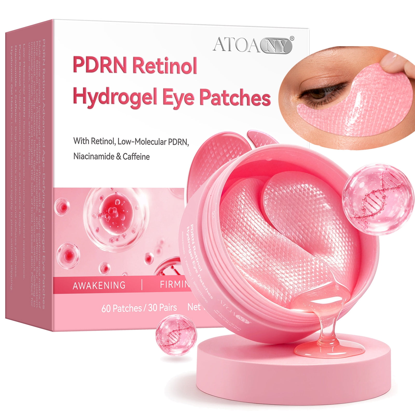LusBeauty PDRN Retinol Hydrogel Eye Patches, 60 Patches with Niacinamide & Caffeine, Anti Smile Line & Wrinkle, Reducing Eyes Puffiness 2.96 oz (84 g)