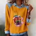 thumbnail image 2 of Mardi Gras Hauts à Manches Longues pour Femmes 2026 Mode Denim Patchwork Col à Revers Chandail en Molleton Graphique, 2 of 2
