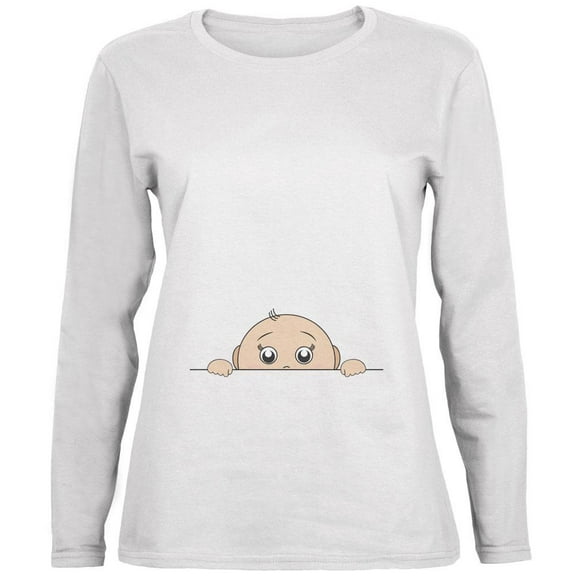 Peeking Baby Boy White Womens Long Sleeve T-Shirt - Medium