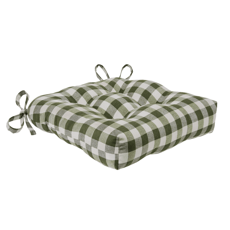 Kate Aurora Country Living Plush Gingham Plaid Checkered Country Farmhouse  Chair Cushions/Pads With Tear Proof Ties - Assorted Colors 