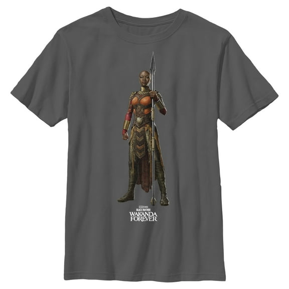 Boy's Black Panther: Wakanda Forever Okoye Standing Tall  Graphic Tee Charcoal Small