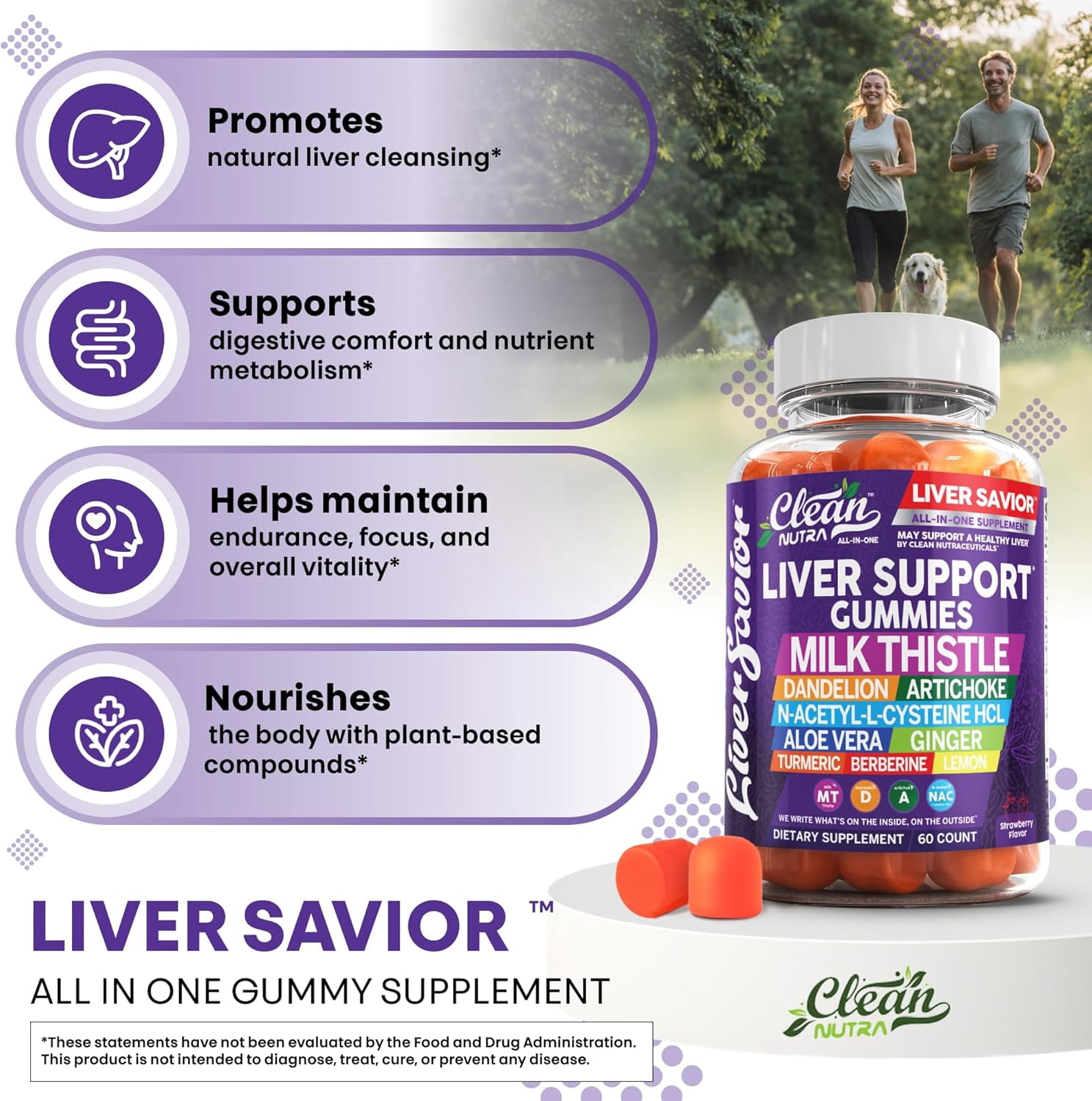 Clean Nutra Liver Cleanse Detox & Repair Gummies | Milk Thistle Gummy Liver Support Vitamins | Dandelion, Artichoke, Aloe Vera, Ginger, Berberine, Lemon, N-Acetyl-L-Cysteine, Turmeric Supplement HCL