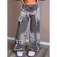 thumbnail image 6 of Y2K Tie Baggy Jeans for Women - Wide Straight Leg Denim Pants with Mid Rise Casual Boyfriend Fit Gray M, 6 of 7